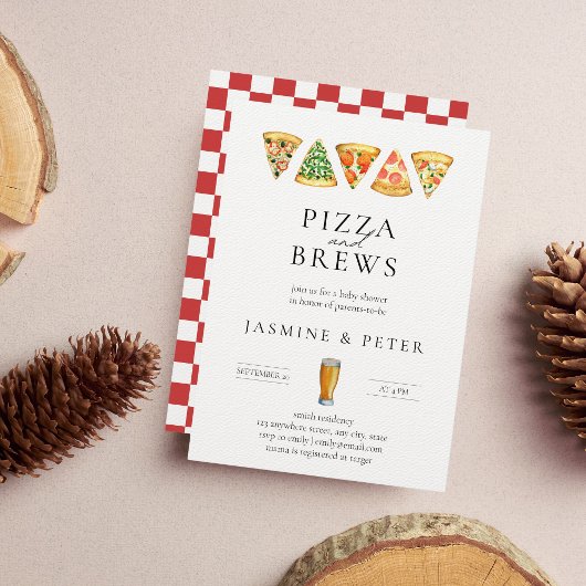 Pizza en Brews Co Ed Baby shower Invitation Kaart