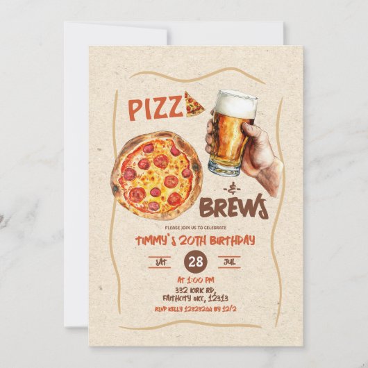 Pizza en Brouwen Man Verjaardag Kaart (Voorkant)