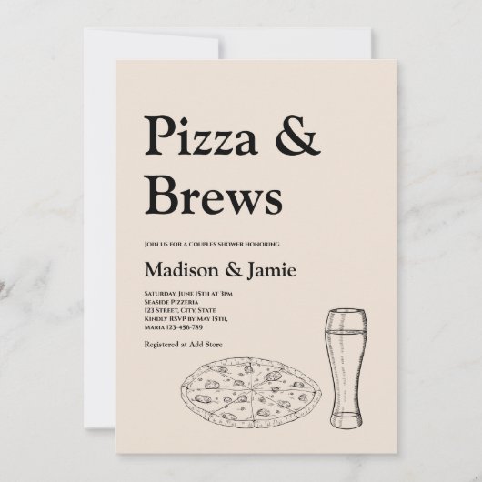 Pizza en brouwt Bier Casual Koppels Vrijgezellenfe Kaart (Voorkant)