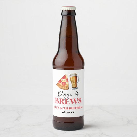 Pizza en brouwt Bier Glas Verjaardagsfeest Bier Etiket (Voorkant)