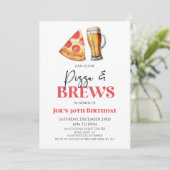Pizza en brouwt Bier Glas Verjaardagsfeest Kaart (Staand voorkant)