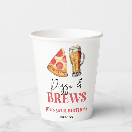 Pizza en brouwt Bier Glas Verjaardagsfeest Papieren Bekers (Achterkant)