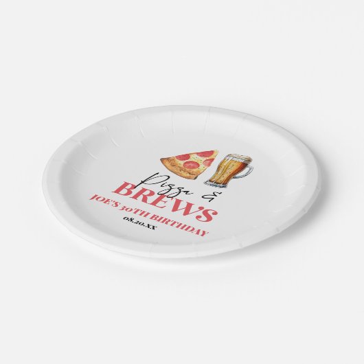 Pizza en brouwt Bier Glas Verjaardagsfeest Papieren Bordje (Gekanteld)