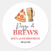Pizza en brouwt Bier Glas Verjaardagsfeest Ronde Sticker (Voorkant)