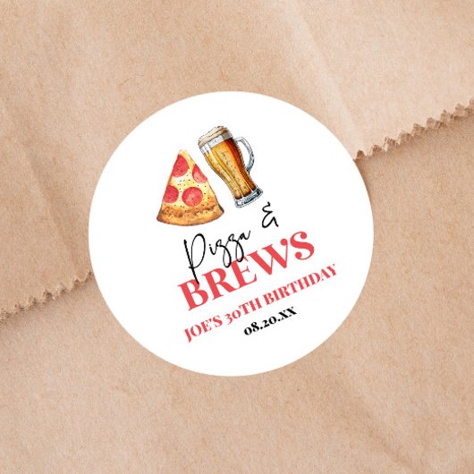 Pizza en brouwt Bier Glas Verjaardagsfeest Ronde Sticker
