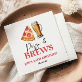 Pizza en brouwt Bier Glas Verjaardagsfeest Servet