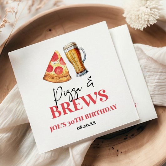 Pizza en brouwt Bier Glas Verjaardagsfeest Servet