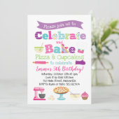 Pizza en Cupcake Baking Party Kaart (Staand voorkant)