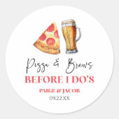 Pizza en drankjes voor de proefhuwelijksrepetitie ronde sticker (Voorkant)