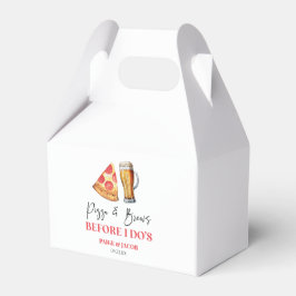 Pizza en drankjes voor de repetitie van de bruilof bedankdoosjes