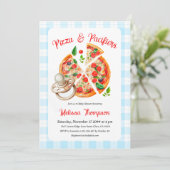 Pizza en fopspeen Party Blue Plaid Baby shower Kaart (Staand voorkant)