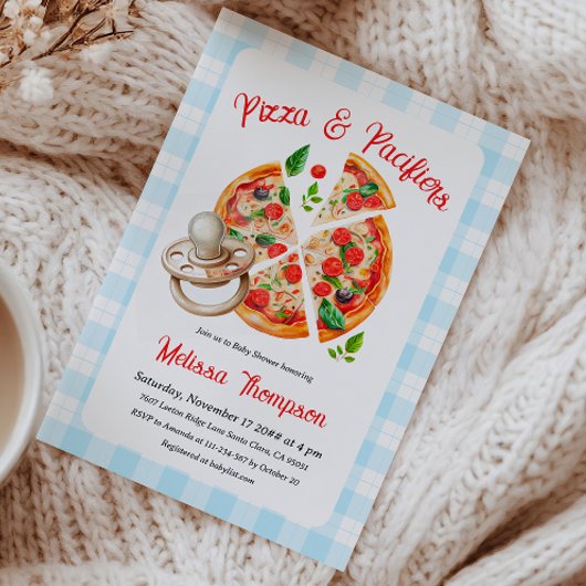 Pizza en fopspeen Party Blue Plaid Baby shower Kaart