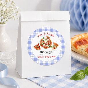 Pizza en Fopspenen Blauwe Gingham Jongens Baby Sho Ronde Sticker
