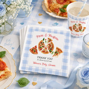 Pizza en Fopspenen Blauwe Gingham Jongens Baby Sho Servet