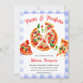 Pizza en fopspenen Blue Plaid Baby shower Party Kaart (Voorkant)