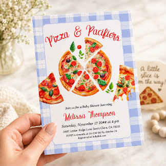 Pizza en Fopspenen Jongen Blauwe Gestreepte Baby S Kaart