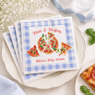 Pizza en Fopspenen Jongen Blauwe Gingham Baby Show Servet