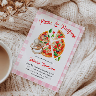 Pizza en fopspenen Party Pink Plaid Baby shower Kaart