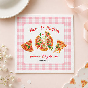 Pizza en Fopspenen Roze Gingham Baby Shower Feest Servet