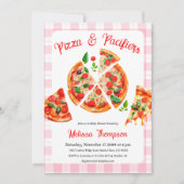 Pizza en fopspenen Roze Plaid Baby shower Party Kaart (Voorkant)