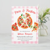 Pizza en fopspenen Roze Plaid Baby shower Party Kaart (Staand voorkant)