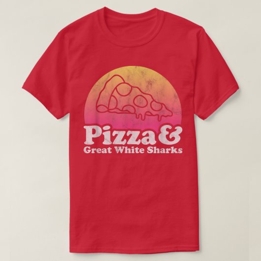 Pizza en grote witte haai t-shirt (Design voorkant)