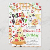 Pizza en haai verjaardagsuitnodiging, Slice of Fun Kaart (Voorkant / Achterkant)