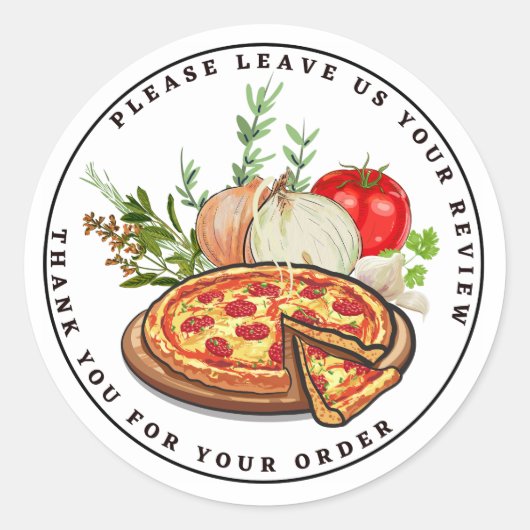 Pizza en Herbs Tekening Verlof Review Dank u wel Ronde Sticker (Voorkant)