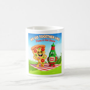 Pizza en hete saus Schattige vintage strip Koffiemok