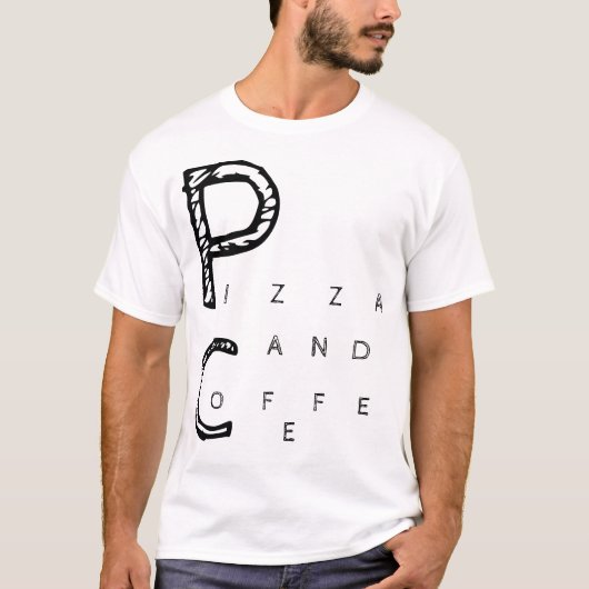 Pizza en koffie op mij t-shirt (Voorkant)