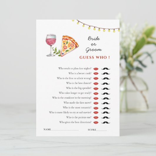 Pizza en Liefde 'Raad Wie' Bruidsspel  Kaart (Staand voorkant)