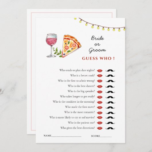 Pizza en Liefde 'Raad Wie' Bruidsspel  Kaart (Voorkant / Achterkant)