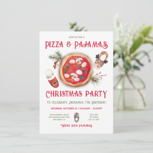 Pizza en Pajamas Kerstmis, feestdag Kaart (Staand voorkant)