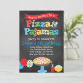 Pizza en Pajamas Party Chalkboard Invitation Kaart (Staand voorkant)