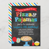 Pizza en Pajamas Party Chalkboard Invitation Kaart (Voorkant / Achterkant)