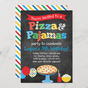 Pizza en Pajamas Party Chalkboard Invitation Kaart
