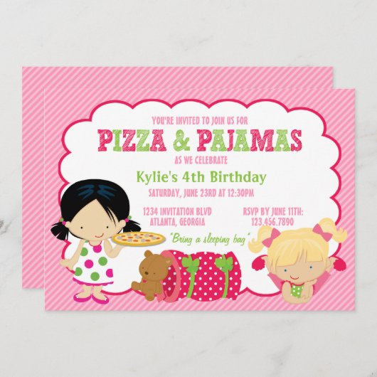 Pizza en Pajamas Sleepover Party Kaart (Voorkant / Achterkant)