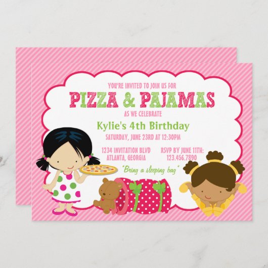 Pizza en Pajamas Sleepover Party Kaart (Voorkant / Achterkant)