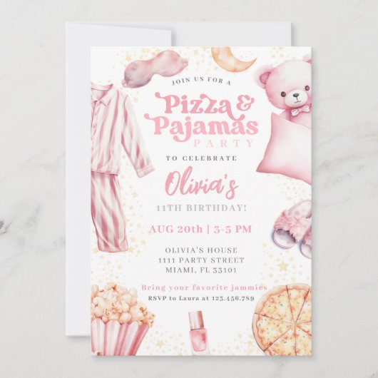 Pizza en Pajamas Sleepover Slumber Party Birthday Kaart (Voorkant)