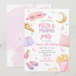Pizza en Pajamas Sleepover Slumber Party Birthday Kaart