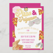 Pizza en Pajamas Slumber Party Sleepover Birthday Kaart (Voorkant / Achterkant)