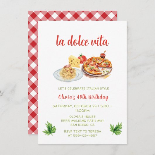 Pizza en Pasta Party Verjaardag Italiaans diner Kaart (Voorkant / Achterkant)