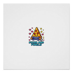 Pizza en Pixels Retro Gamer T-Shirt — 8-Bit Perfect Poster