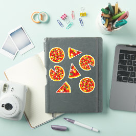 Pizza en Pizza Slices Cartoon Sticker