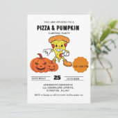 Pizza en pompoen carving halloween feest kaart (Staand voorkant)