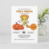 Pizza en pompoen carving halloween feest kaart (Staand voorkant)