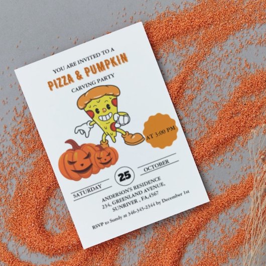 Pizza en pompoen carving halloween feest kaart