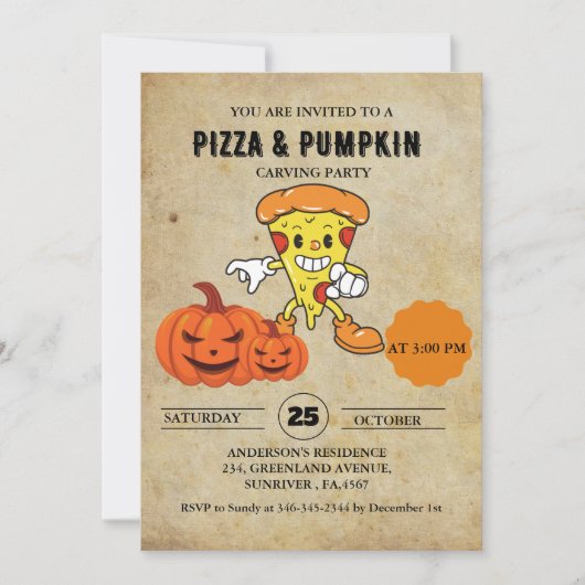 Pizza en Pompoen carving halloween feest Kaart (Voorkant)