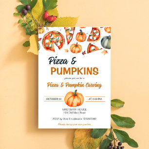 Pizza en pompoen carving party sjabloon kaart