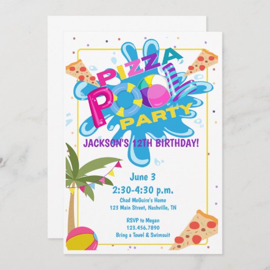 Pizza en Pool Feest Verjaardagsviering Kaart (Voorkant / Achterkant)
